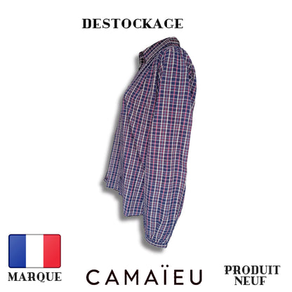 Camaïeu Blouse bleu rouge blanc carreaux rayure - À Carreaux - Plusieurs Teintes - 100% Coton Royal Déstockage™