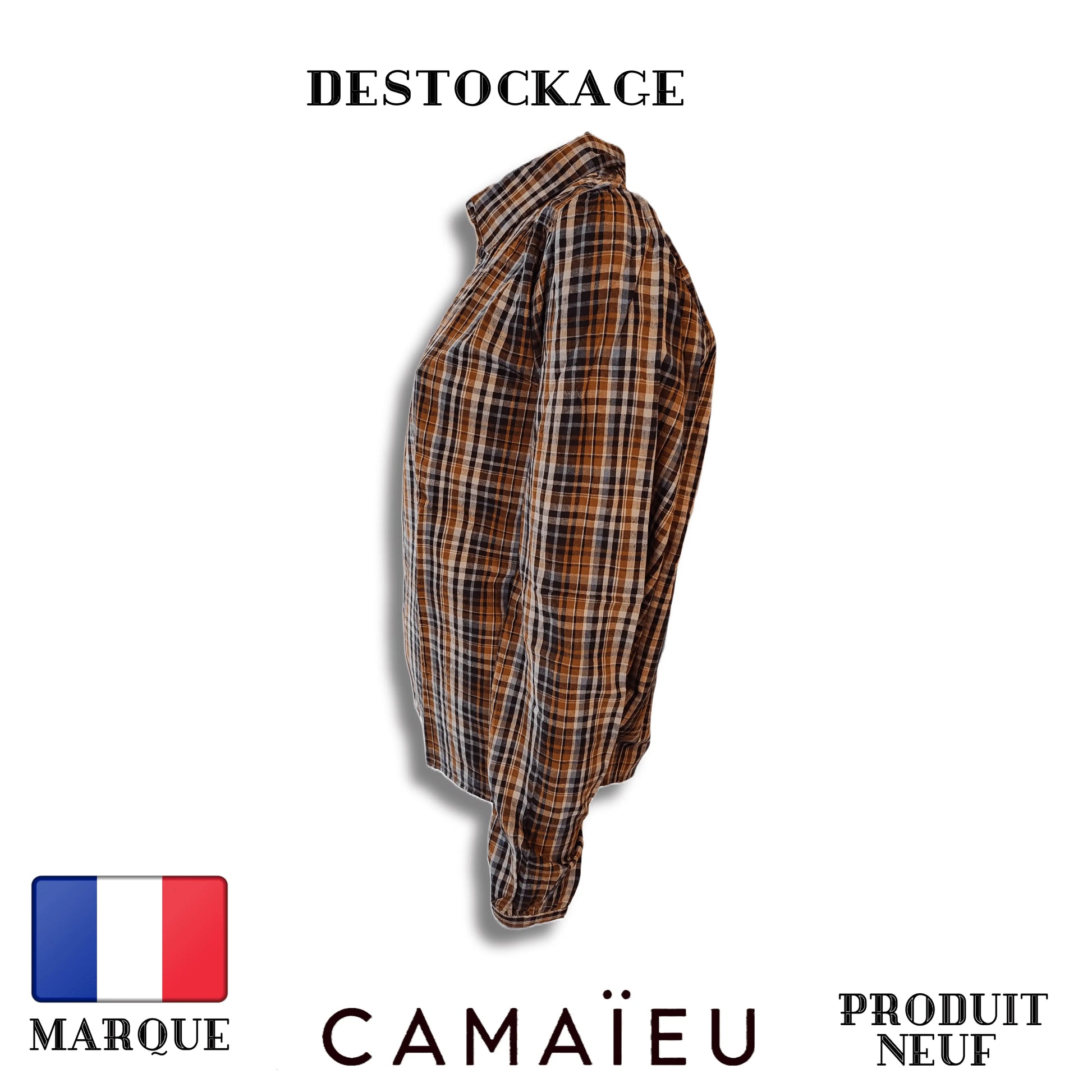 Camaïeu Blouse beige blanc cassé carreaux rayure - À Carreaux - Plusieurs Teintes - 100% Coton Royal Déstockage™