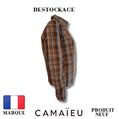 Camaïeu Blouse beige blanc cassé carreaux rayure - À Carreaux - Plusieurs Teintes - 100% Coton Royal Déstockage™