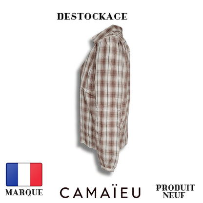 Camaïeu Blouse beige blanc cassé carreaux rayure - À Carreaux - Plusieurs Teintes - 100% Coton Royal Déstockage™