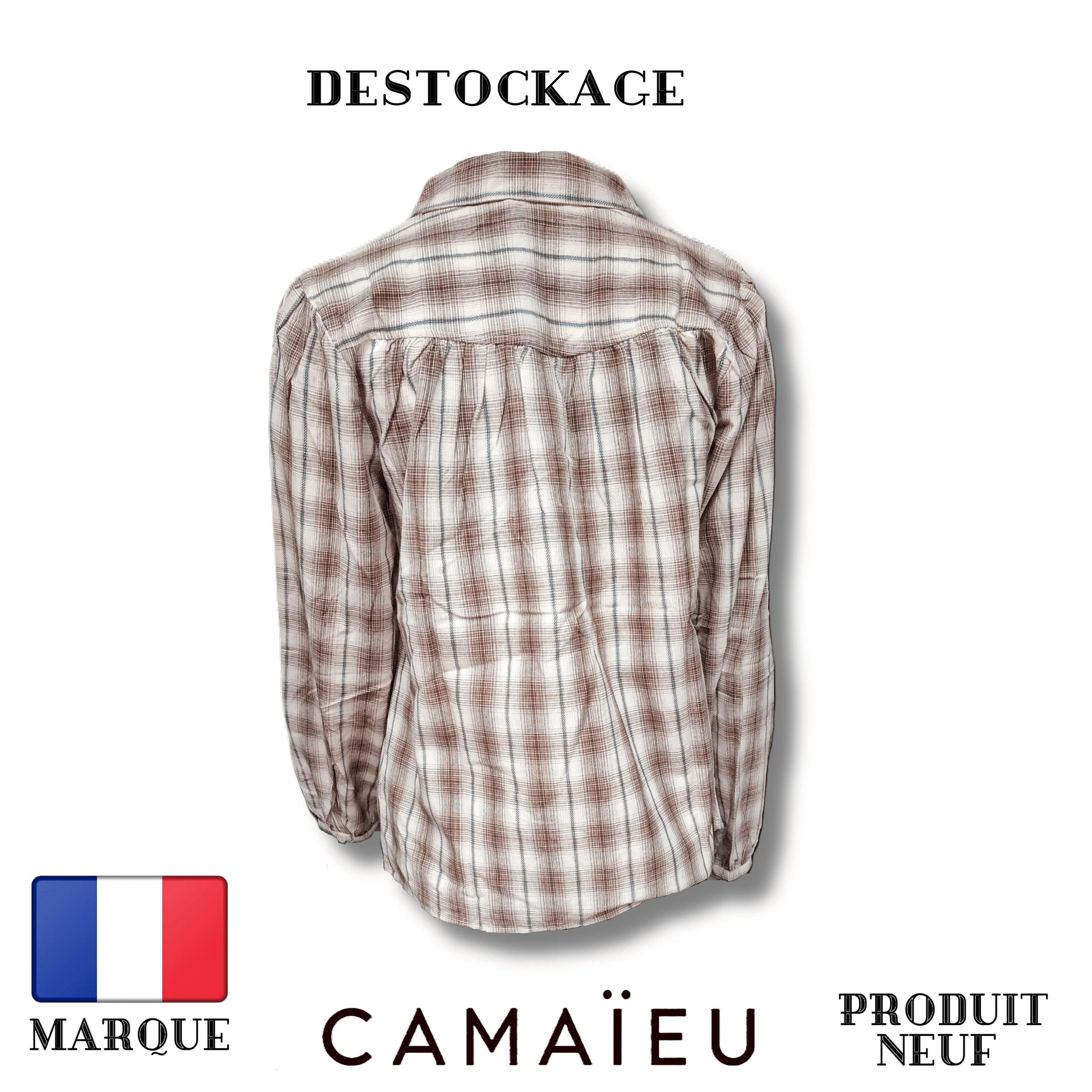 Camaïeu Blouse beige blanc cassé carreaux rayure - À Carreaux - Plusieurs Teintes - 100% Coton Royal Déstockage™