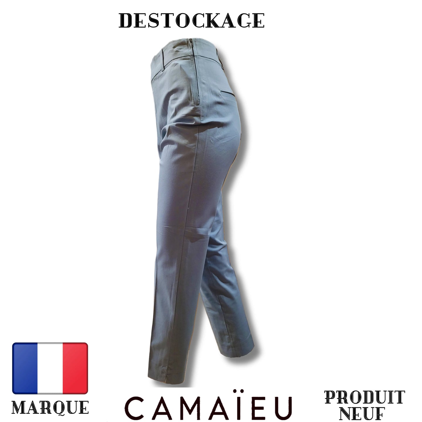 Pantalon bleu clair Camaïeu avec fermeture éclair latérale