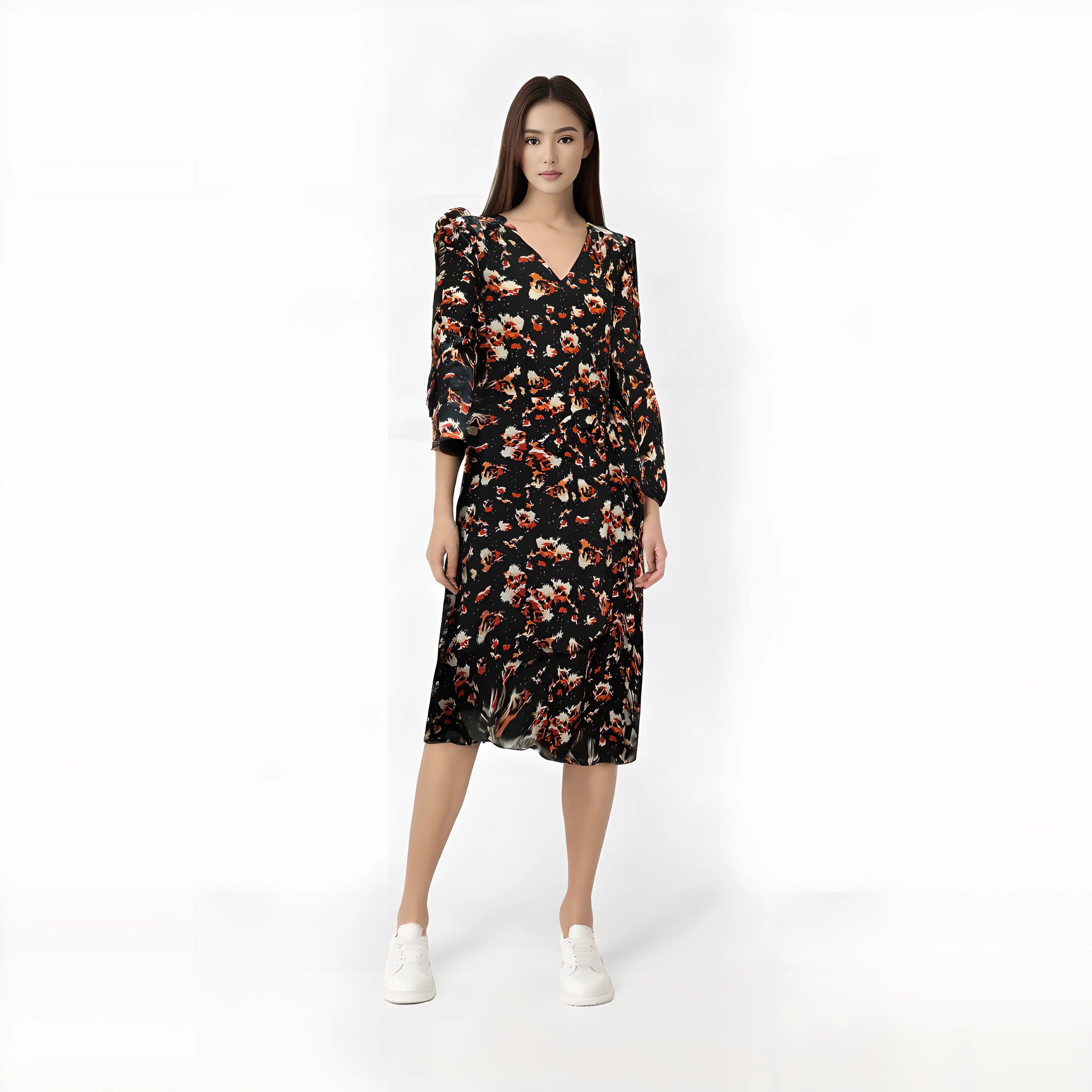 Robe Camaieu fleurie noire et rouge Royal Destockage