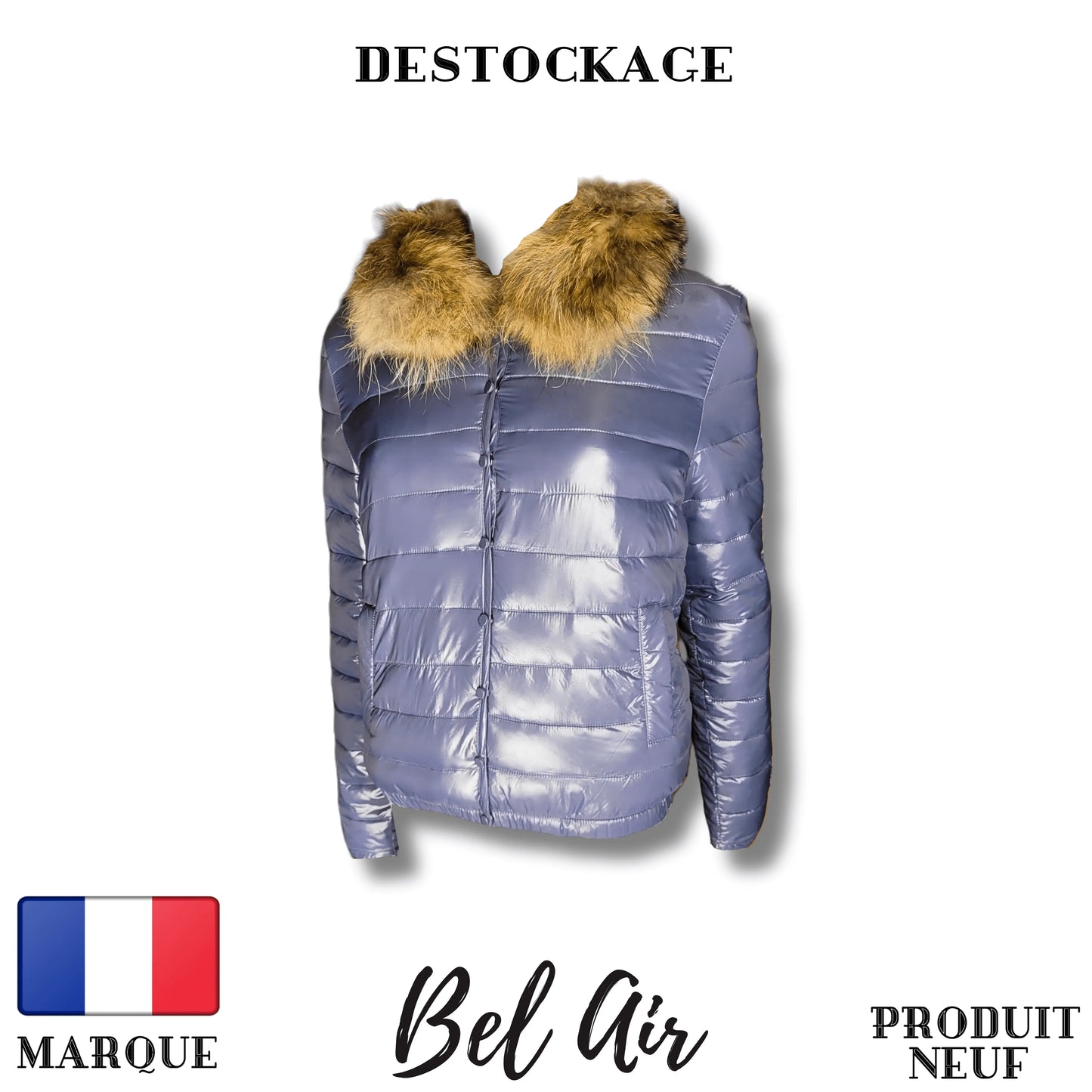 Veste bleue poudré Bel Air fourrure renard