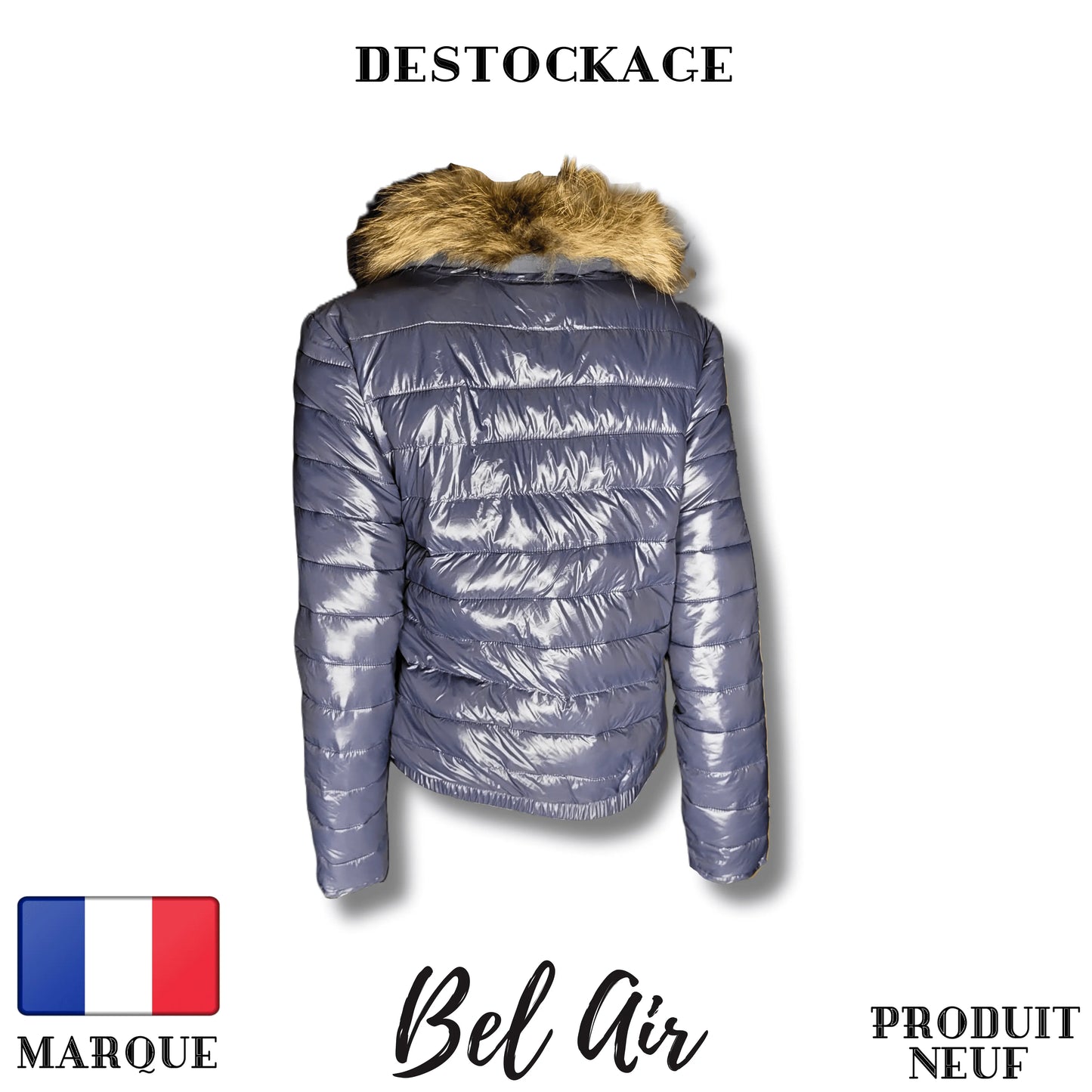 Veste bleue poudré Bel Air fourrure renard