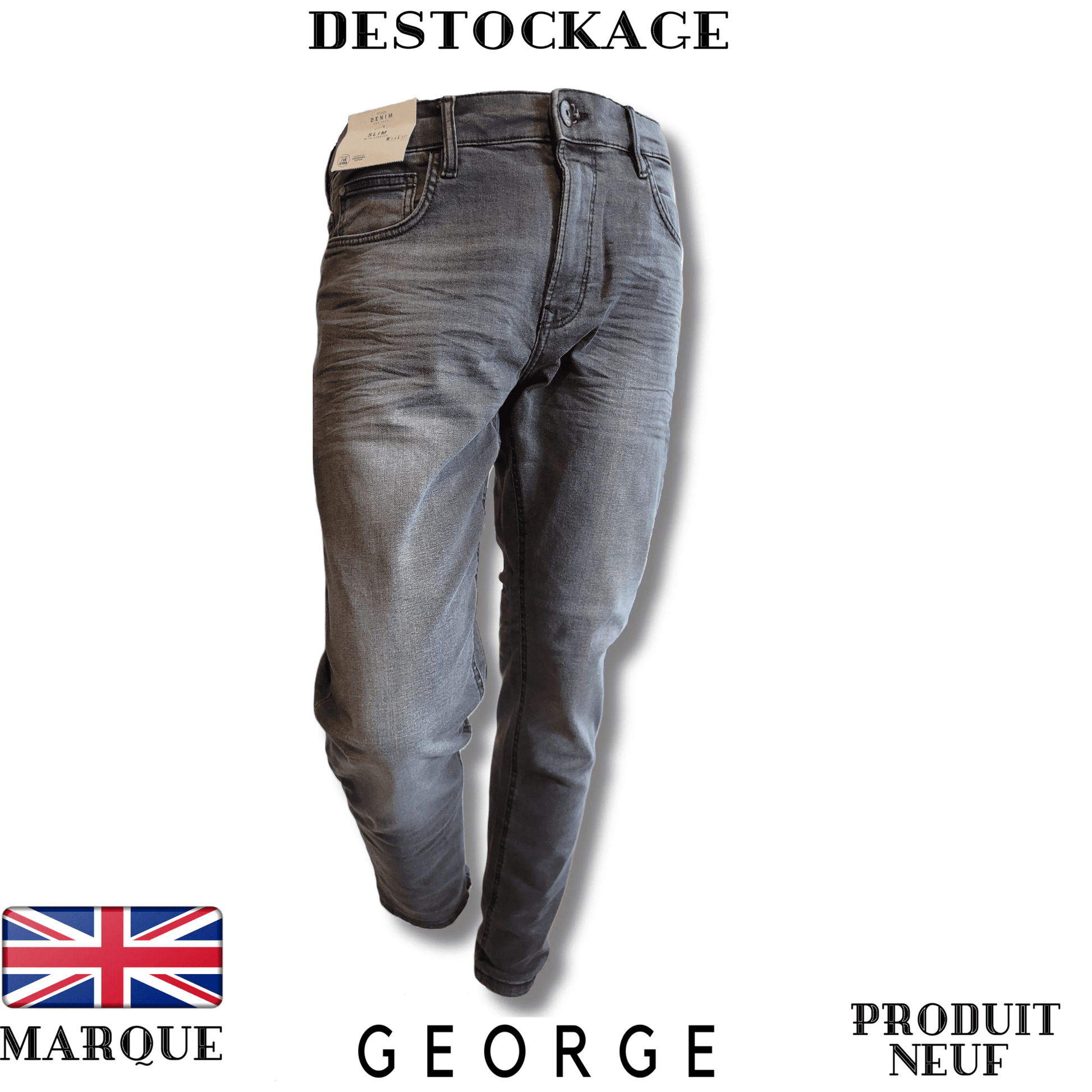 Jeans gris George coupe slim pour homme - Royal Déstockage™