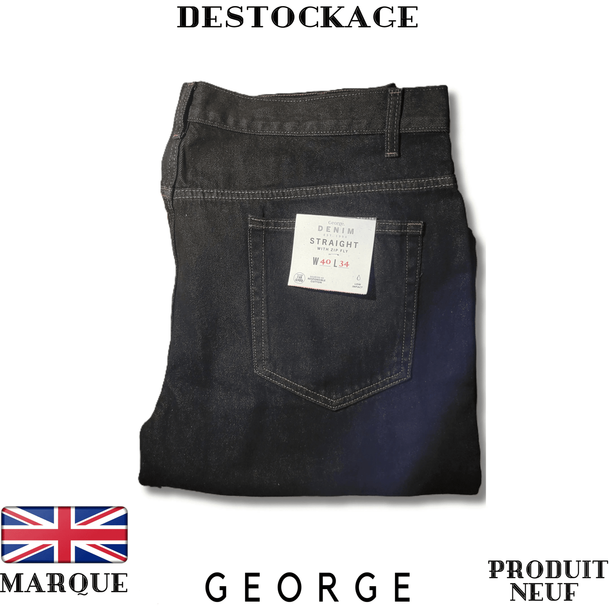 Jeans noir George coupe droite pour homme - Royal Déstockage™